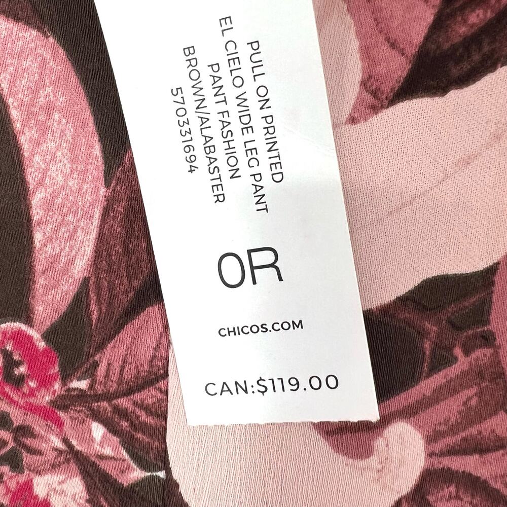 NEW NWT Chicos Sz 0R 0 Regular US 4 Pink Brown Floral Tropical Pull on Pants - Picture 6 of 9